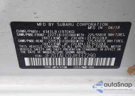 2018 Subaru Crosstrek 2.0I Limited из США, поврежденный, VIN JF2GTALC0JH337290